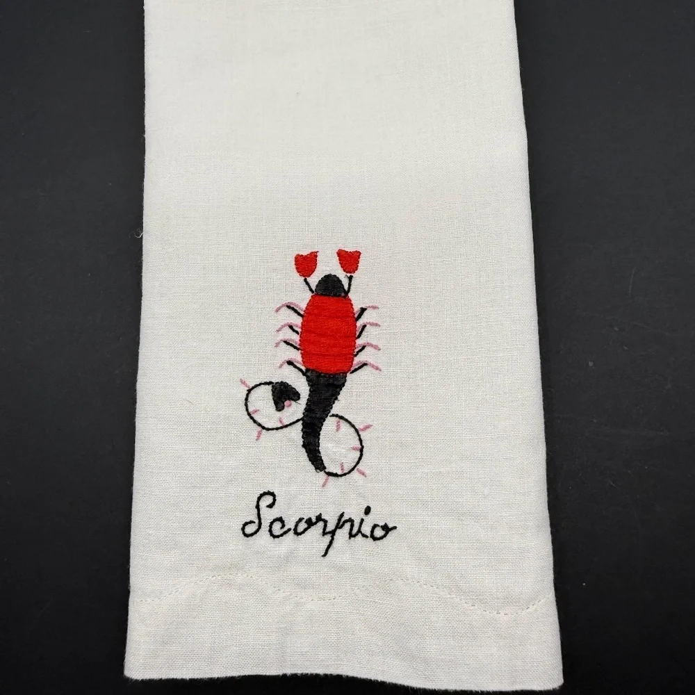 Vintage Hand Embroidered Scorpio Madeira Fingertip Towel